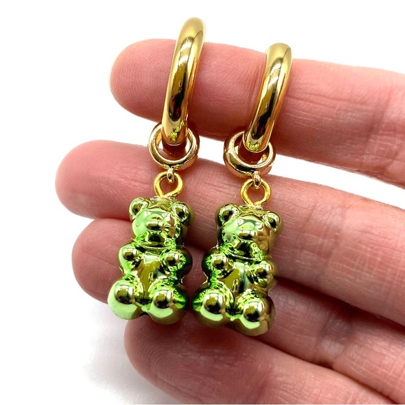 Chrome Gummy Bear Earrings Green - Picture 3 of 5